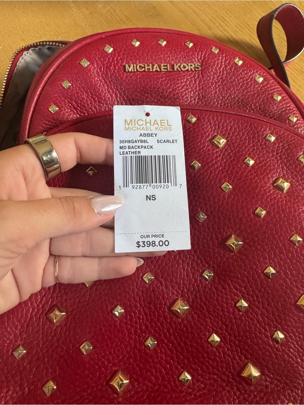 Michael Kors Scarlet Leather Studded Abbey Backpack